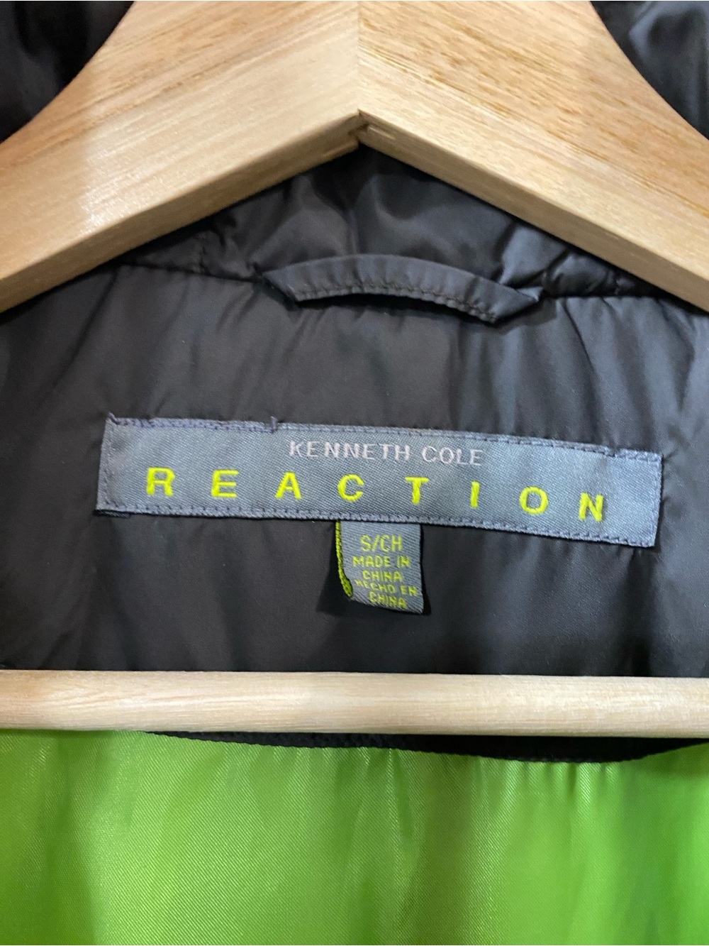 Y2K Kenneth Cole WMNS S Down Puffer Vest Chocolate Brown Lime Green Interior - Picture 4 of 5